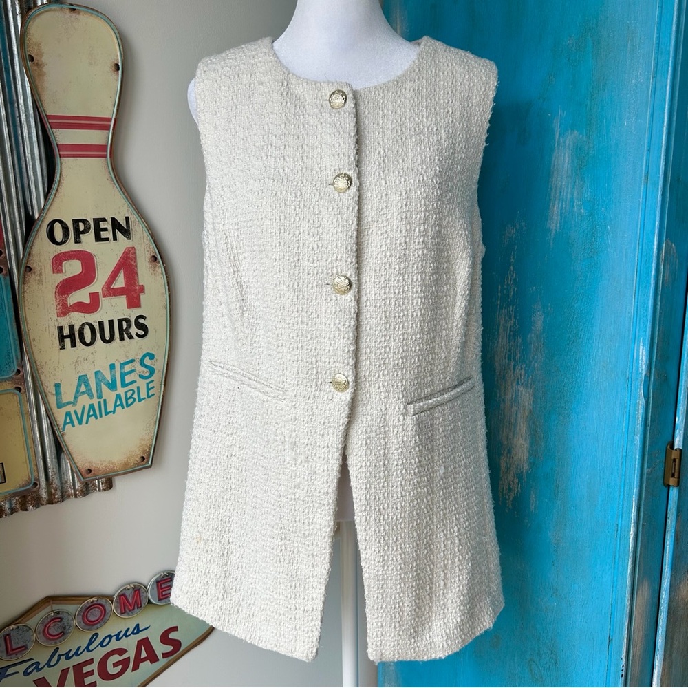 Marled Tweed Gold Button Vest Top